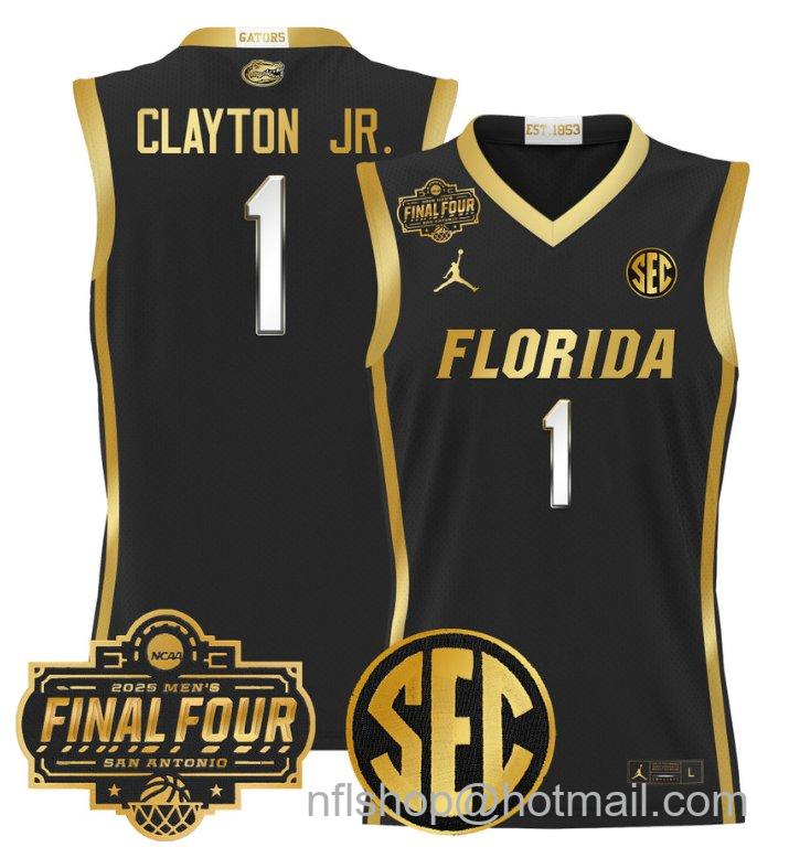 Men's Walter Clayton Jr Jersey #1 Florida Gators 2025 Final Four Patch Black Gold