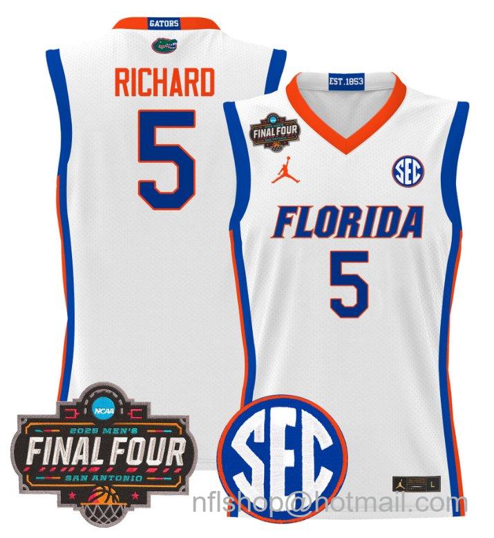 Men's Will Richard Jersey #5 Florida Gators 2025 Final Four Patch Stitched White