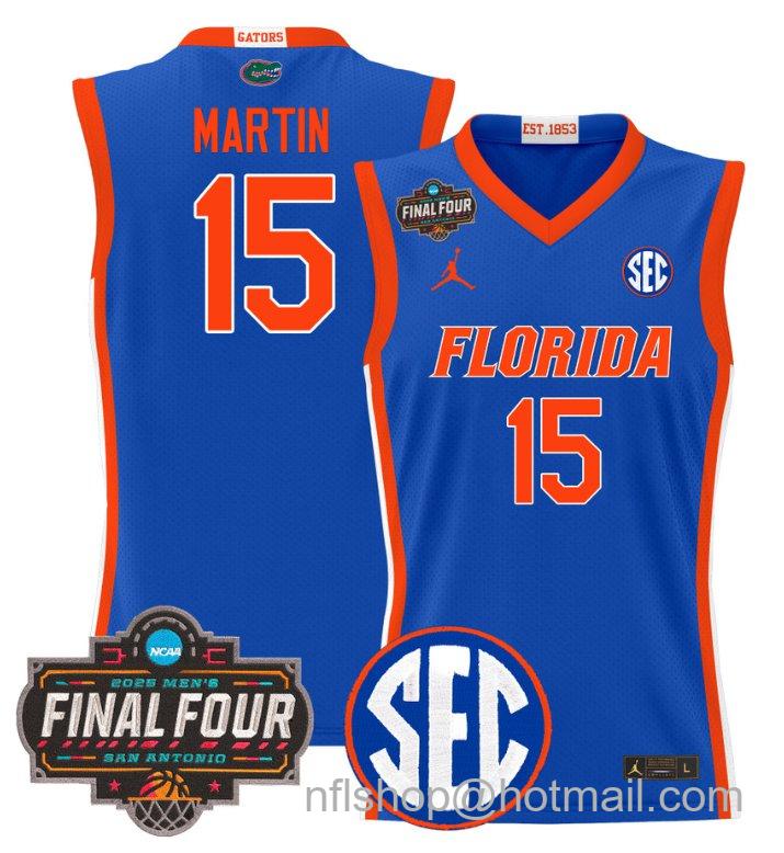 Men's Alijah Martin Jersey #15 Florida Gators 2025 Final Four Patch Stitched Royal