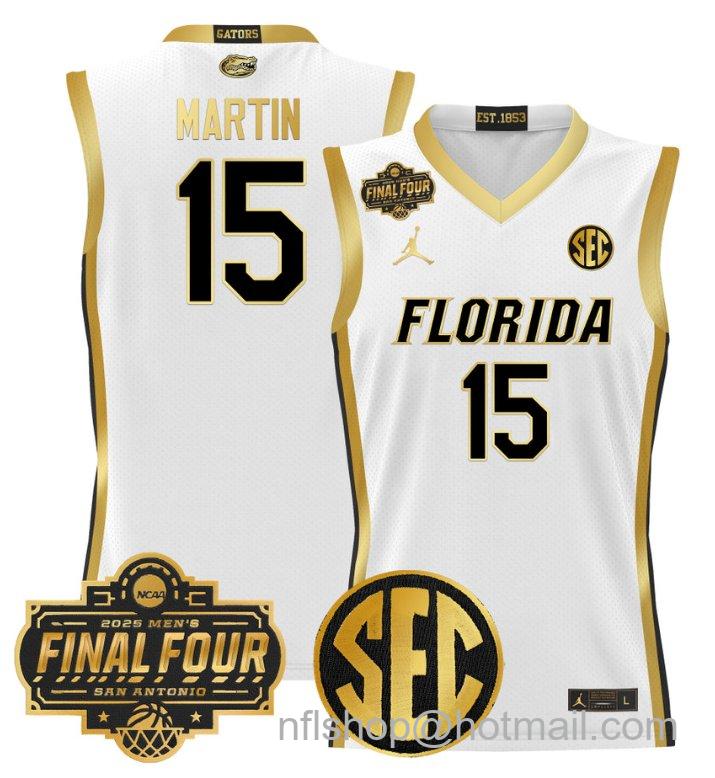 Men's Alijah Martin Jersey #15 Florida Gators 2025 Final Four Patch White Gold