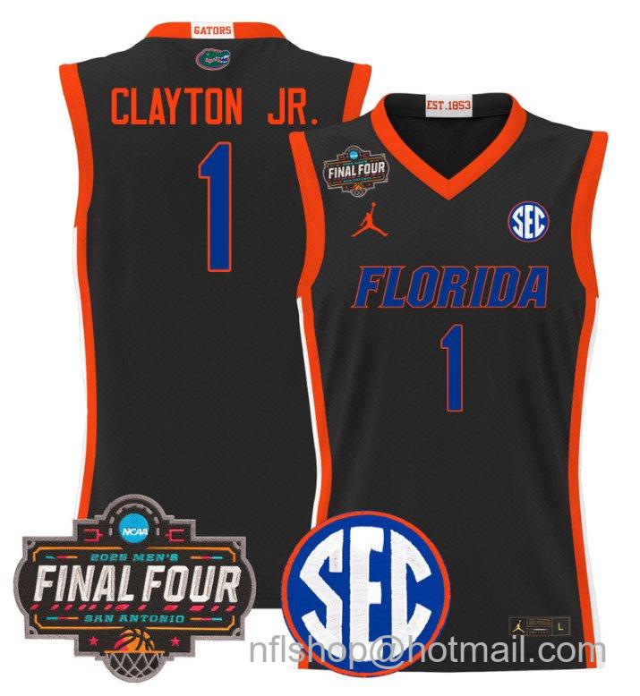 Men's Walter Clayton Jr Jersey #1 Florida Gators 2025 Final Four Patch Stitched Black