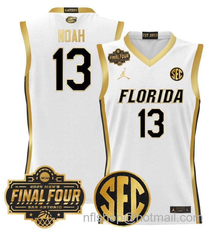 Men's Joakim Noah Jersey #13 Florida Gators 2025 Final Four Patch Stitched White Gold
