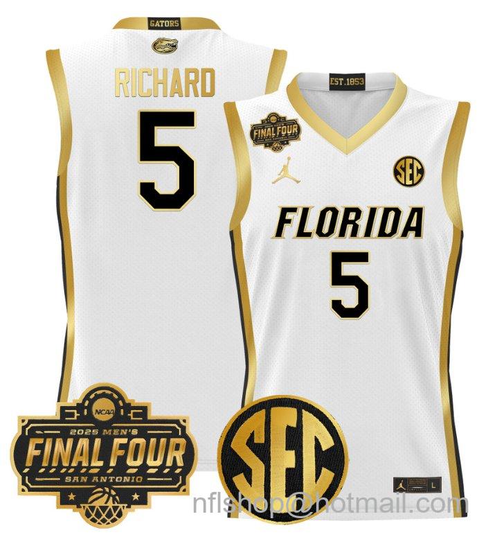 Men's Will Richard Jersey #5 Florida Gators 2025 Final Four Patch Stitched White Gold