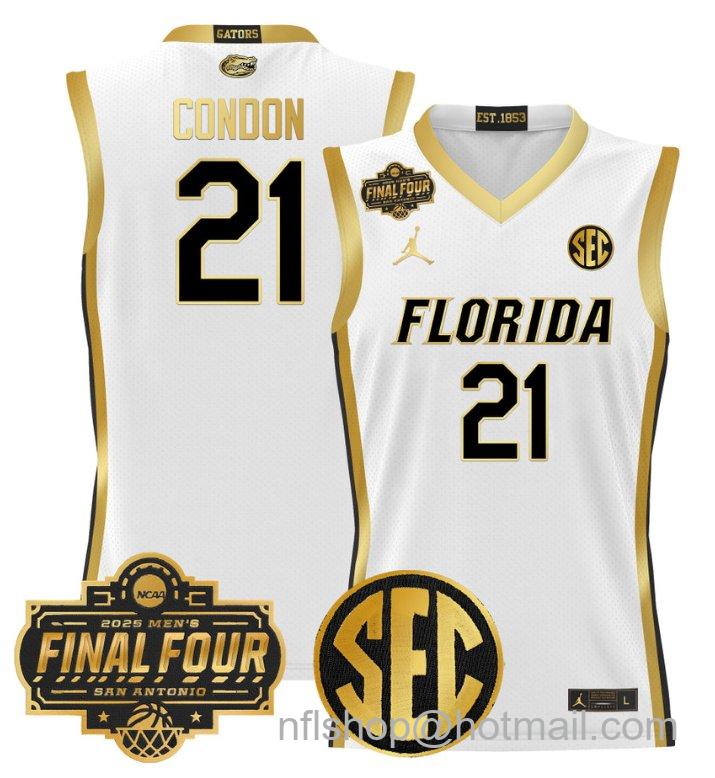 Men's Alex Condon Jersey #21 Florida Gators 2025 Final Four Patch Stitched White Gold