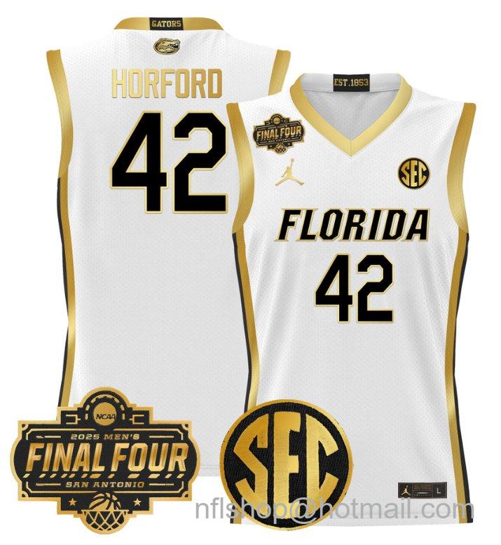 Men's Al Horford Jersey #42 Florida Gators 2025 Final Four Patch Stitched White Gold