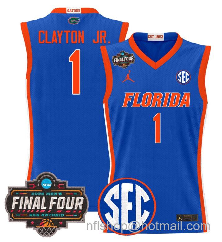 Men's Walter Clayton Jr Jersey #1 Florida Gators 2025 Final Four Patch Stitched Royal