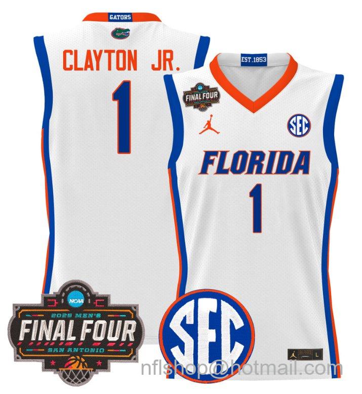 Men's Walter Clayton Jr Jersey #1 Florida Gators 2025 Final Four Patch Stitched White