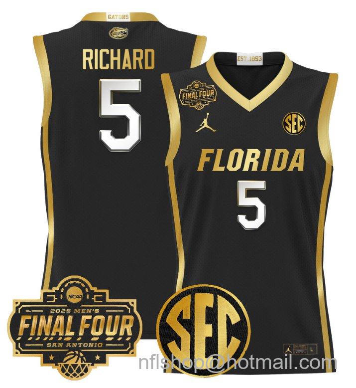 Men's Will Richard Jersey #5 Florida Gators 2025 Final Four Patch Stitched Black Gold