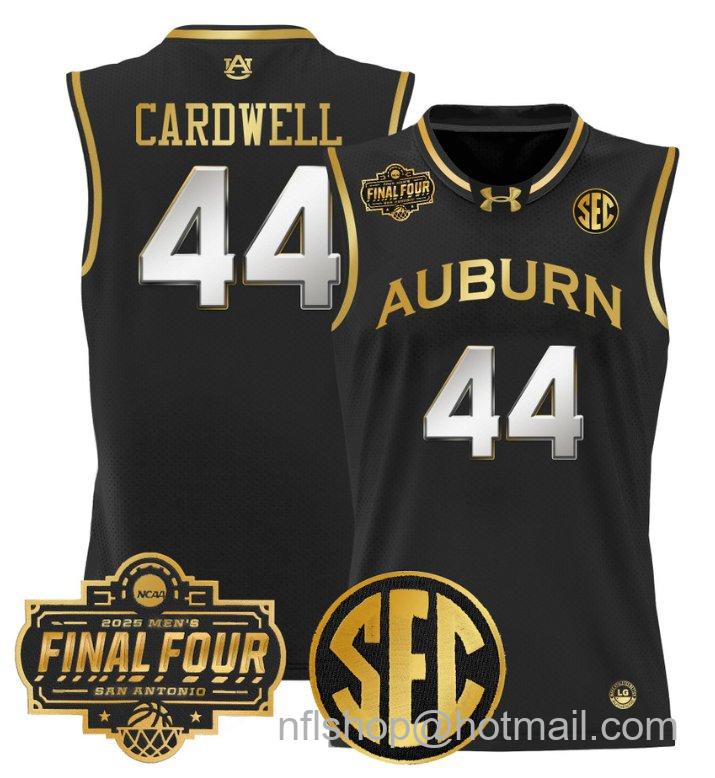 Men's Dylan Cardwell Jersey #44 Auburn Tigers 2025 Final Four Patch Black Gold