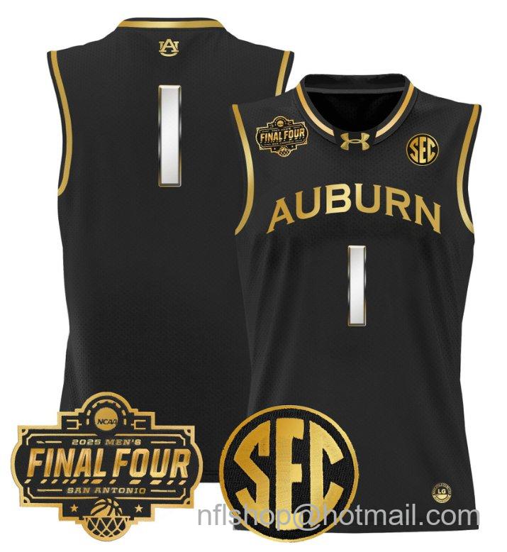 Men's Team Jersey #1 Auburn Tigers 2025 Final Four Patch Stitched Black Gold