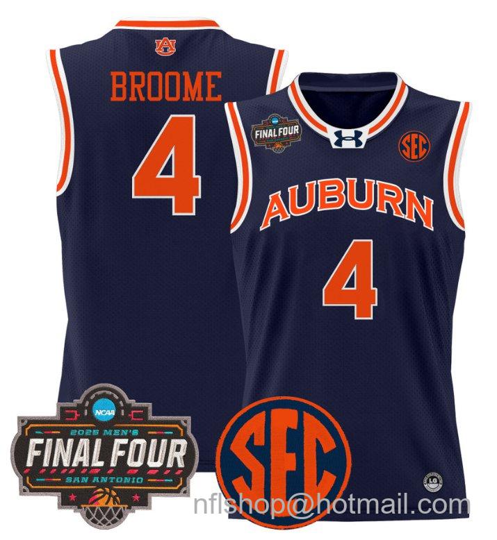 Men's Johni Broome Jersey #4 Auburn Tigers 2025 Final Four Patch Stitched Navy
