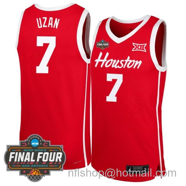 Men's Houston Cougars #7 Milos Uzan NCAA 2025 Final Four Stitched Basketball Jersey Red