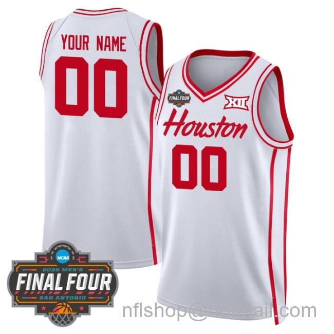 Custom Houston Cougars NCAA 2025 Final Four Stitched Basketball Jersey White