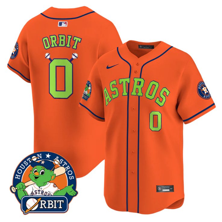 Men's Orbit Jersey #0 Astros Orbit Patch Vapor Premier Limited V2 Stitched Orange