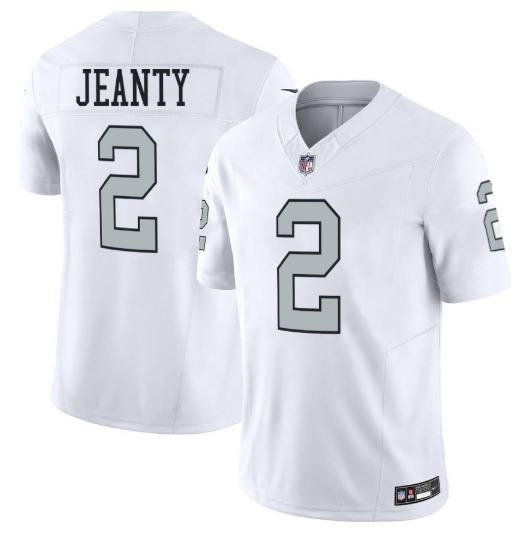 Men's Las Vegas Raiders #2 Ashton Jeanty White Color Rush 2025 Draft F.U.S.E. Vapor Limited Stitched Football Jersey