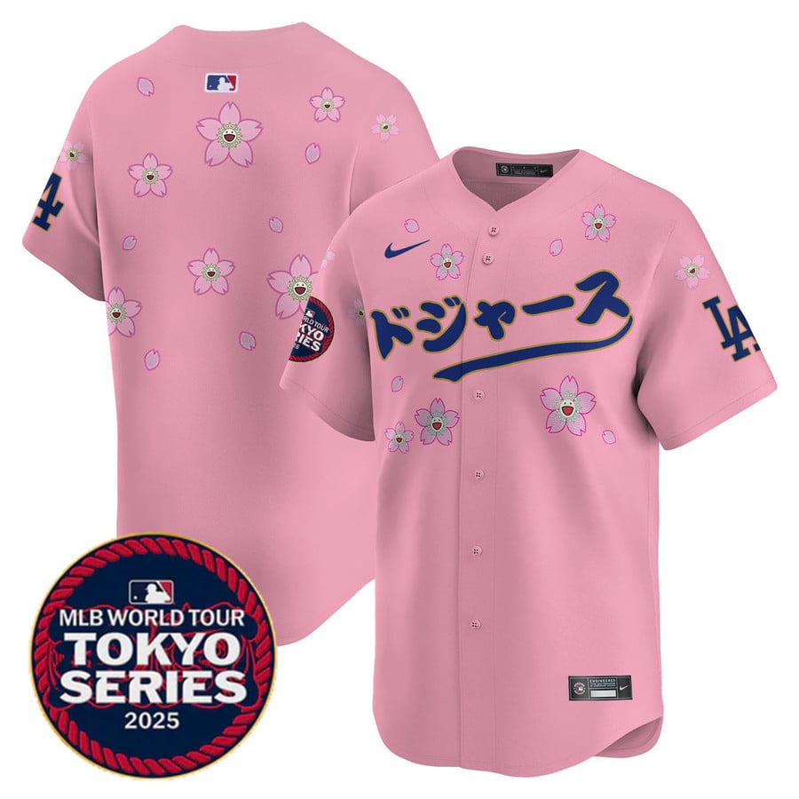 Men's ドジャース Blank Cherry Blossom 2025 Tokyo Series Limited Stitched Jersey