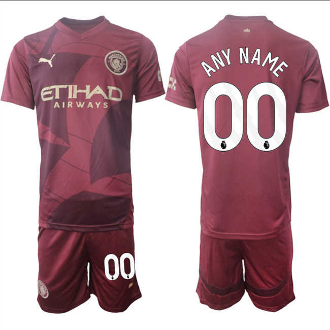 Men's Manchester City Custom 2024-25 Burgundy Third Soccer Jersey Suit Men's Manchester City Custom 2024-25 Burgundy Third Soccer Jersey Suit