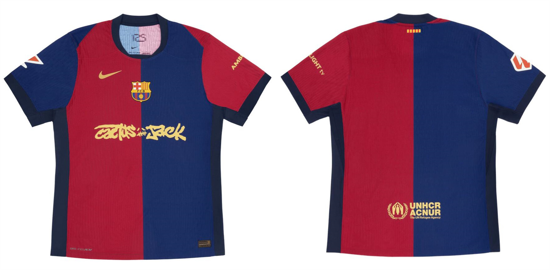 Men's Barcelona Blue Scarlet 2024-25 Match Home x Cactus Jack Soccer Jersey Men's Barcelona Blue Scarlet 2024-25 Match Home x Cactus Jack Soccer Jersey