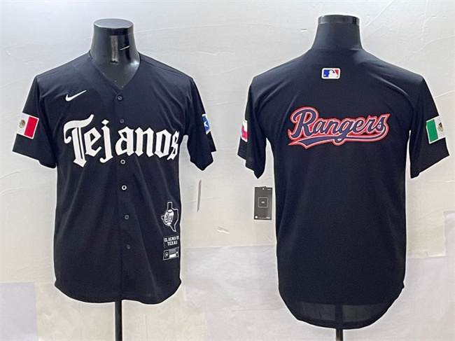 Men's Texas Rangers Team Big Logo Black Mexico 2025 Vapor Premier Limited Stitched Baseball Jerseys