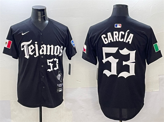 Men's Texas Rangers #53 Adolis Garcia Black Mexico 2025 Vapor Premier Limited Stitched Baseball Jersey
