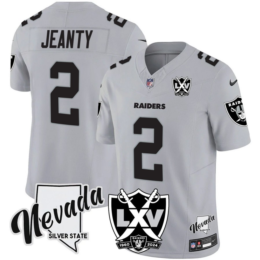 Men's Las Vegas Raiders #2 Asthon Jeanty 2025 Draft 65th Anniversary F.U.S.E. Vapor Limited Stitched Football Jersey  Silver