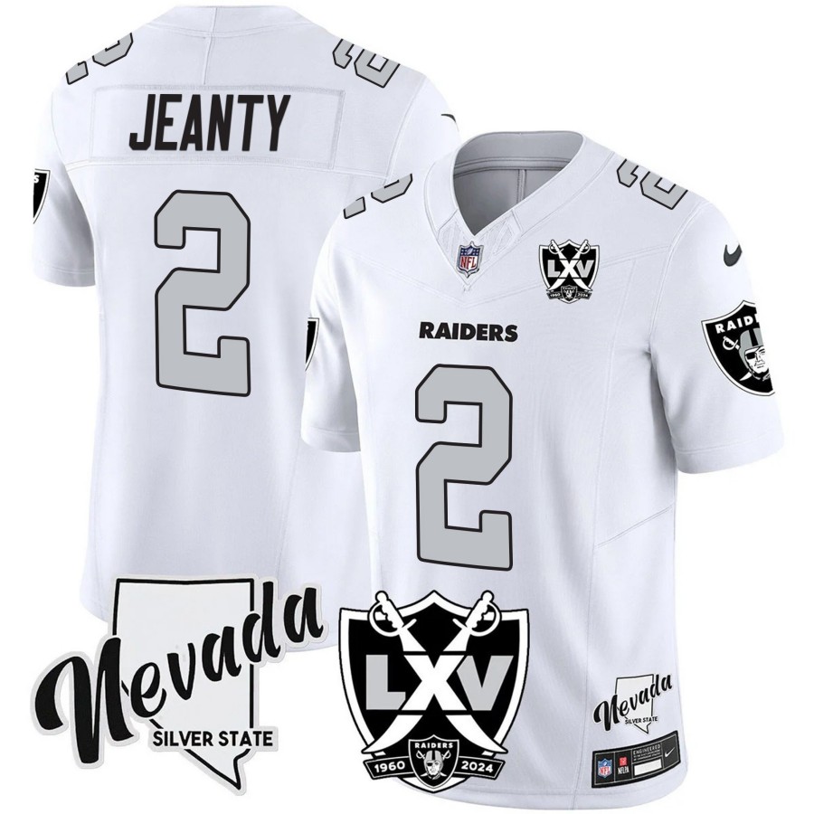 Men's Las Vegas Raiders #2 Asthon Jeanty 2025 Draft 65th Anniversary F.U.S.E. Vapor Limited Stitched Football Jersey White