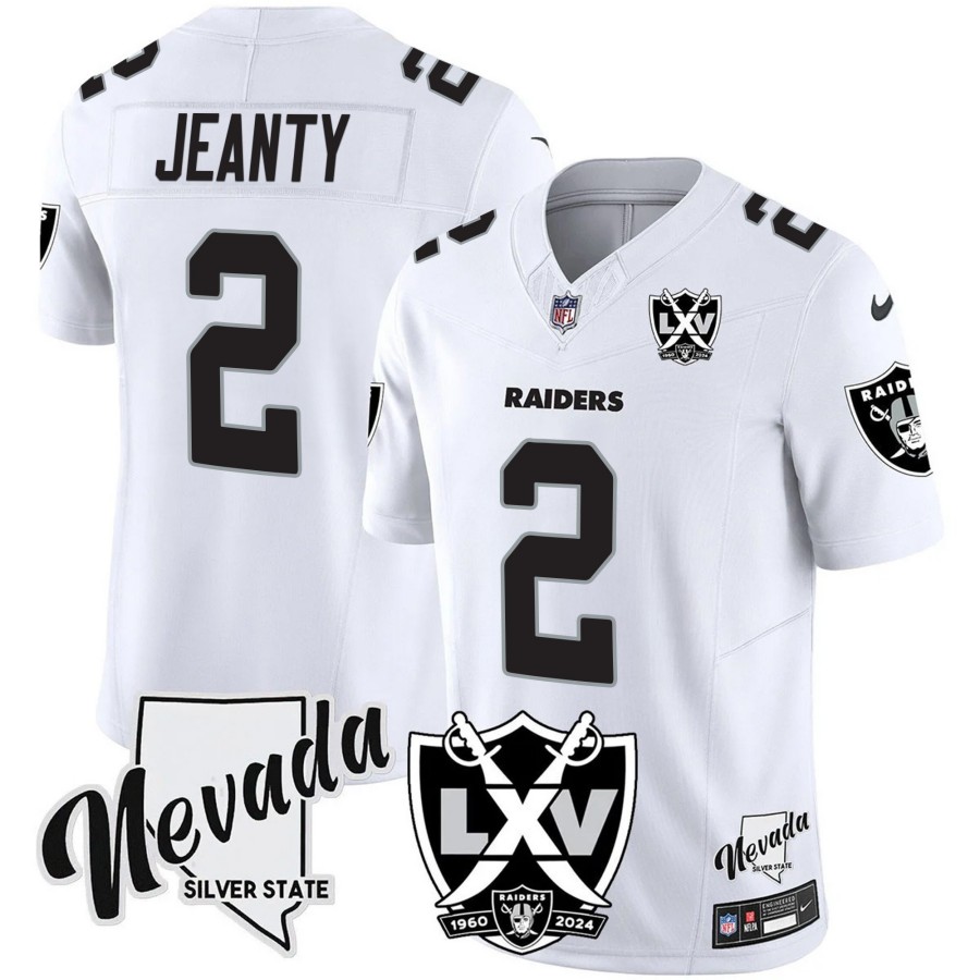 Men's Las Vegas Raiders #2 Asthon Jeanty 2025 Draft 65th Anniversary F.U.S.E. Vapor Limited Stitched Football Jersey White Limited