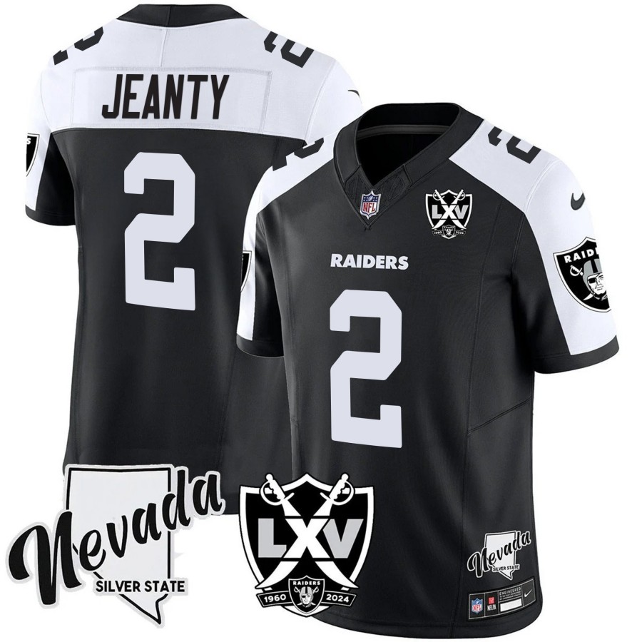 Men's Las Vegas Raiders #2 Asthon Jeanty 2025 Draft 65th Anniversary F.U.S.E. Vapor Limited Stitched Football Jersey Black Alternate