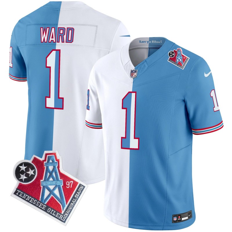 Men's Titans Tennessee #1 Cameron Ward 1997 Throwback Patch Vapor Limited Stitched Football Jersey Split