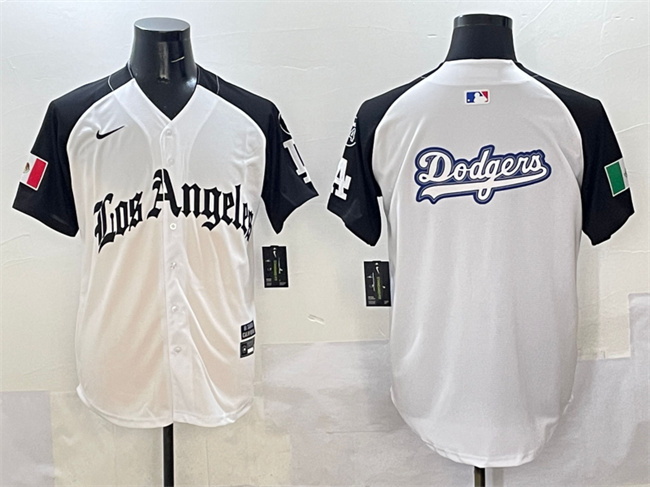 Men's Los Angeles Dodgers Team Big Logo White Black Mexico 2025 LA Gothic Style With Fernando Patch Vapor Premier Limited Stitched MLB Baseball Jersey