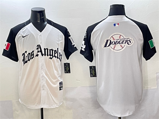 Men's Los Angeles Dodgers Team Big Logo White Black Mexico 2025 LA Gothic Style With Fernando Patch Vapor Premier Limited Stitched Baseball Jerseys