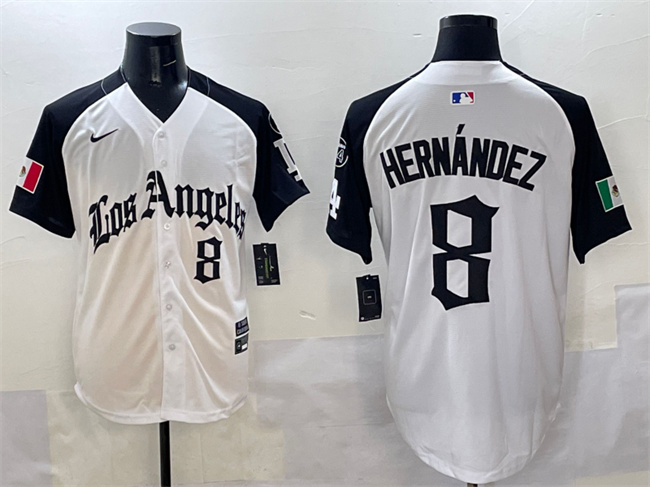 Men's Los Angeles Dodgers #8 Enrique Hernandez White Black Mexico 2025 LA Gothic Style With Fernando Patch Vapor Premier Limited Stitched Baseball Jersey