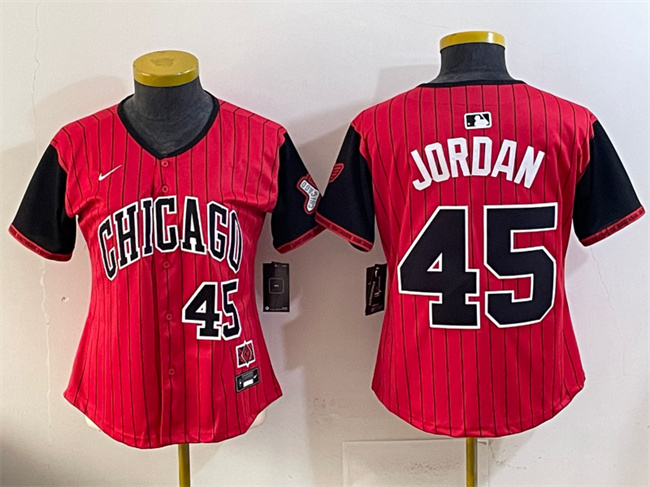 Women's Chicago White Sox #45 Michael Jordan Red Black 2025 City Connect Limited Stitched Baseball Jersey
