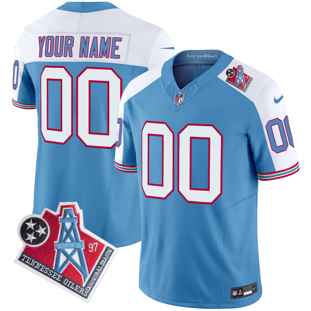 Titans Tennessee 1997 Throwback Patch Vapor Limited Custom Stitched Football Jersey Light Blue Alternate
