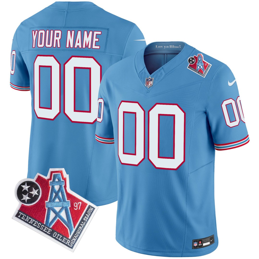 Titans Tennessee 1997 Throwback Patch Vapor Limited Custom Stitched Football Jersey Light Blue