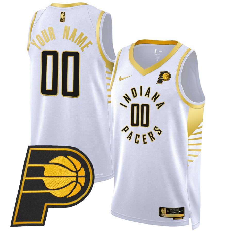 Indiana Pacers Custom Swingman White Gold Stitched Basketball Jersey