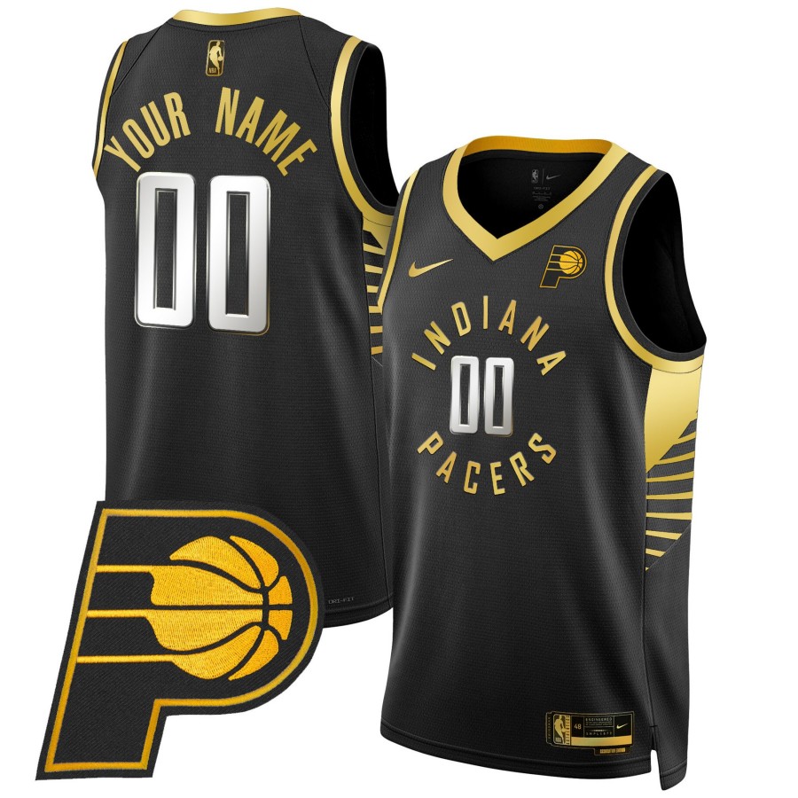 Indiana Pacers Custom Swingman Black Gold Stitched Basketball Jersey