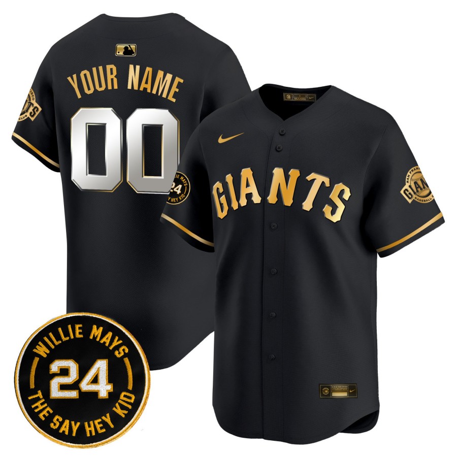 San Francisco Giants 2025 Black Gold Willie Mays Patch Vapor Premier Limited Custom Jersey - All Stitched