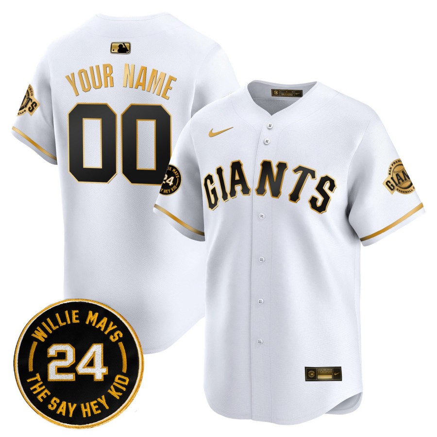 San Francisco Giants 2025 White Gold Willie Mays Patch Vapor Premier Limited Custom Jersey - All Stitched