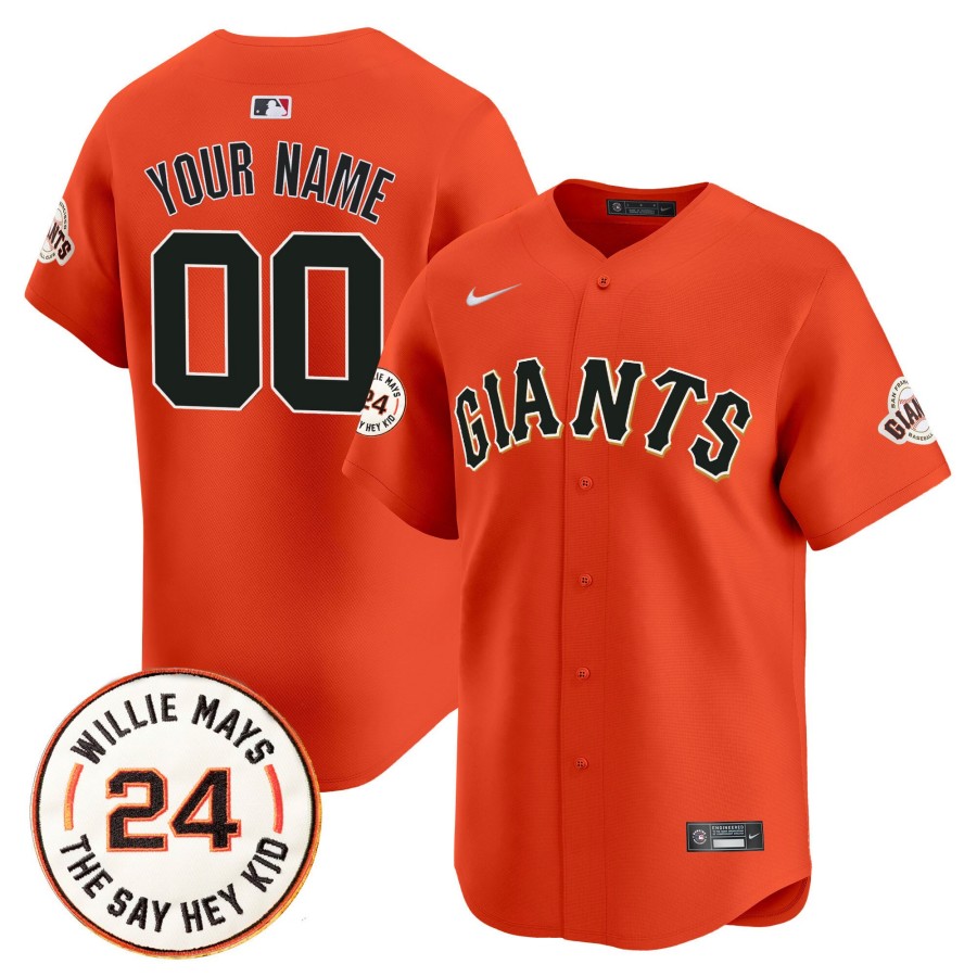 San Francisco Giants 2025 Orange Willie Mays Patch Vapor Premier Limited Custom Jersey - All Stitched