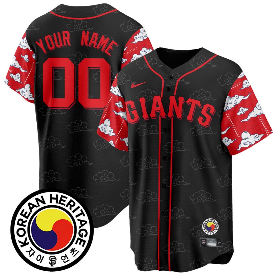 San Francisco Giants Korean Heritage Nike Black Custom Cool Base Stitched Baseball Jersey