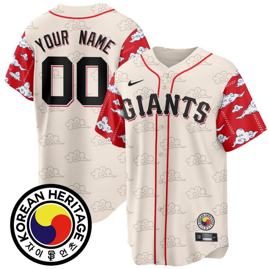 San Francisco Giants Korean Heritage Nike Cream Custom Cool Base Stitched Baseball Jersey
