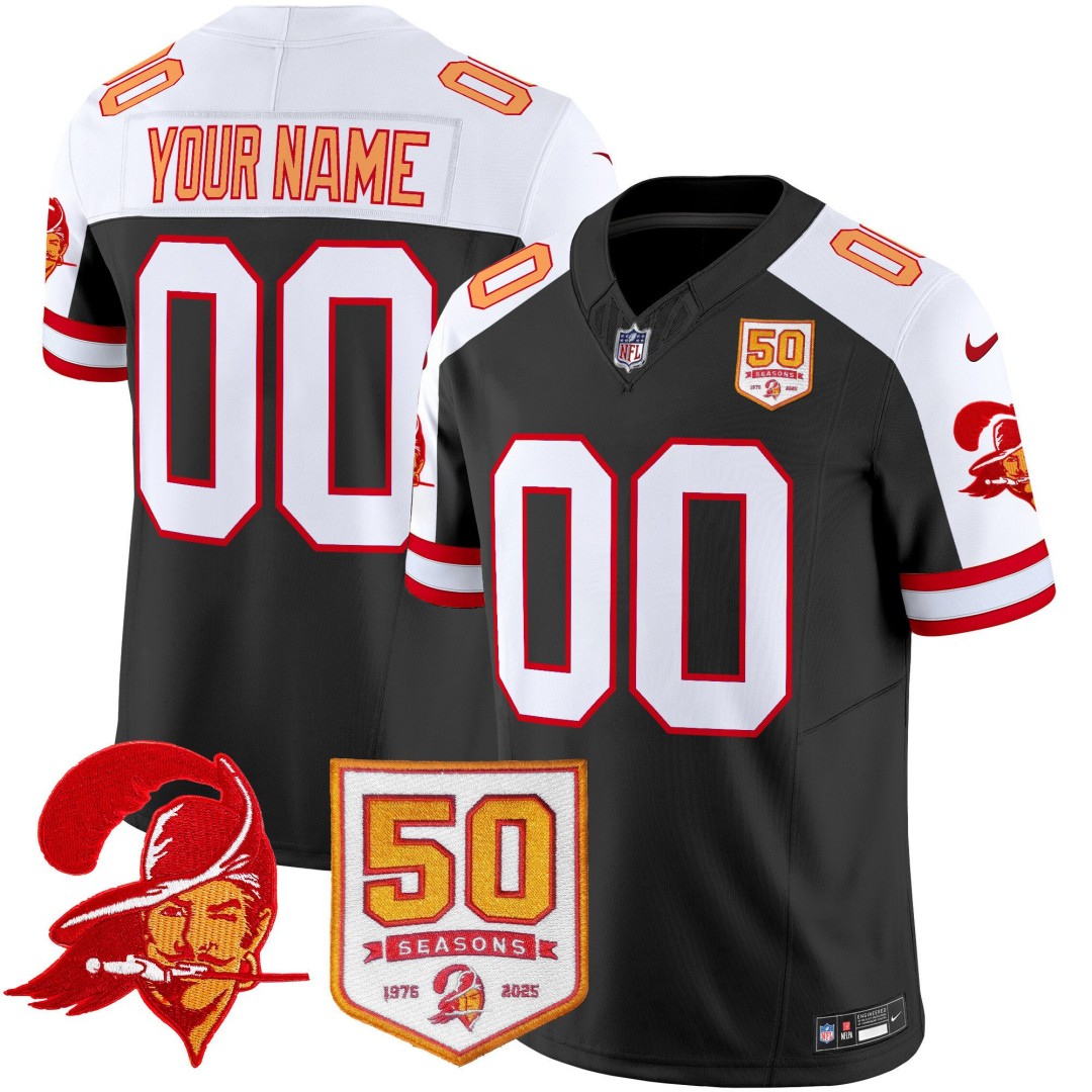 Tampa Bay Buccaneers Active Player Custom Black White 2025 F.U.S.E. 50th Season Patch Throwback Vapor Untouchable Limited Aternate Stitched Football Jersey