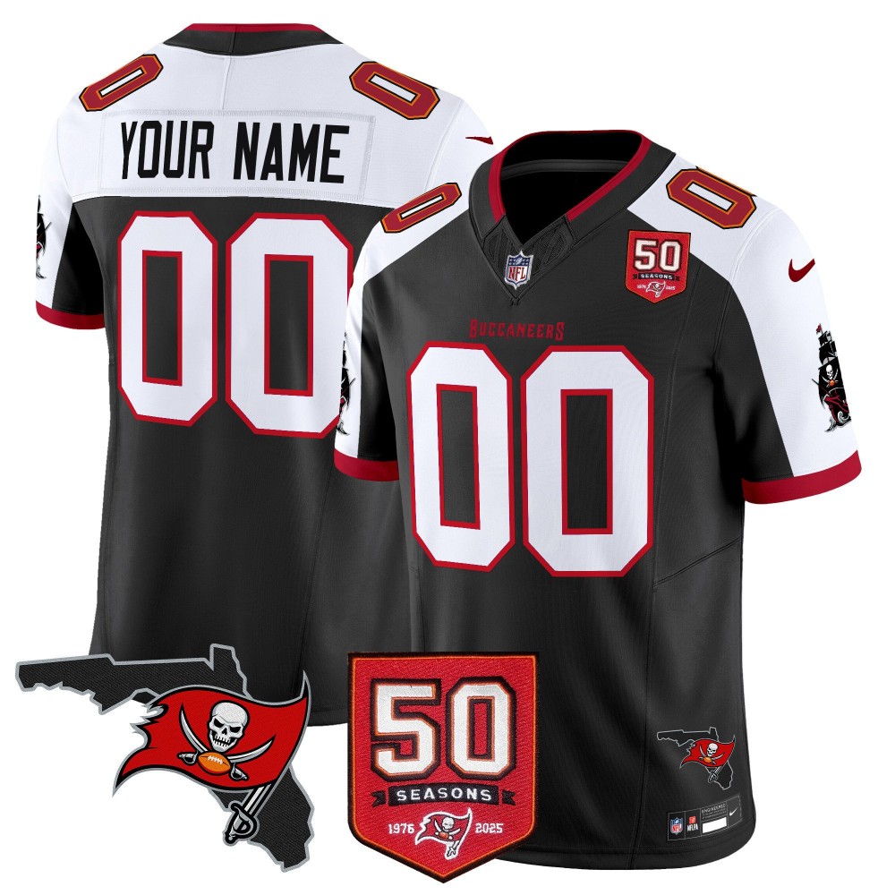 Tampa Bay Buccaneers 50th Season Patch Vapor Limited Custom Jersey Black Alternate - All Stitched