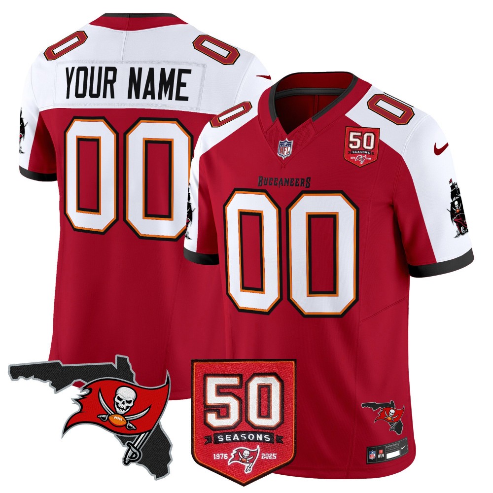 Tampa Bay Buccaneers 50th Season Patch Vapor Limited Custom Jersey Red Alternate - All Stitched