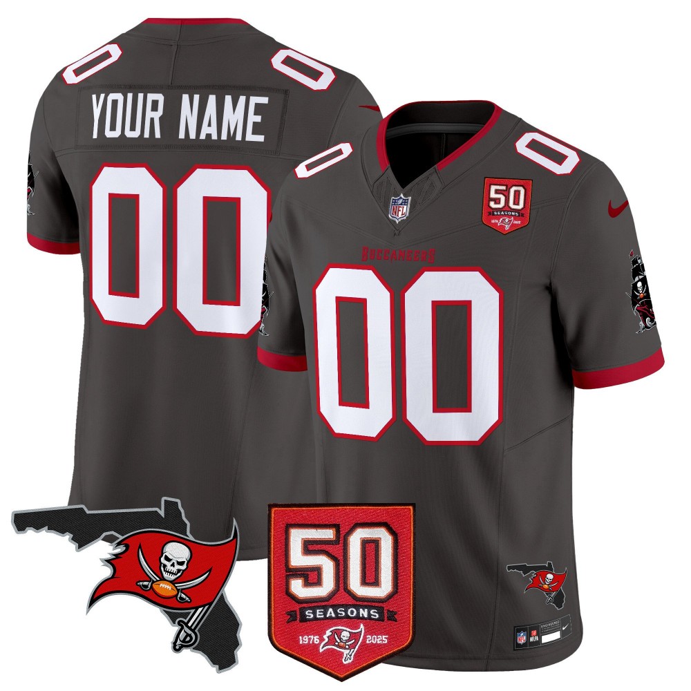 Tampa Bay Buccaneers 50th Season Patch Vapor Limited Custom Jersey Pewter - All Stitched