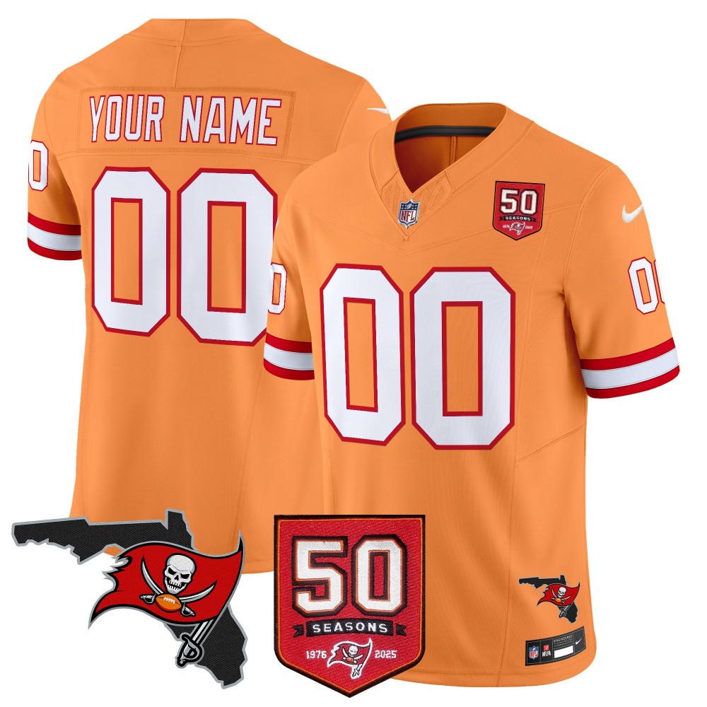 Tampa Bay Buccaneers 50th Season Patch Vapor Limited Custom Jersey Creamsicle - All Stitched