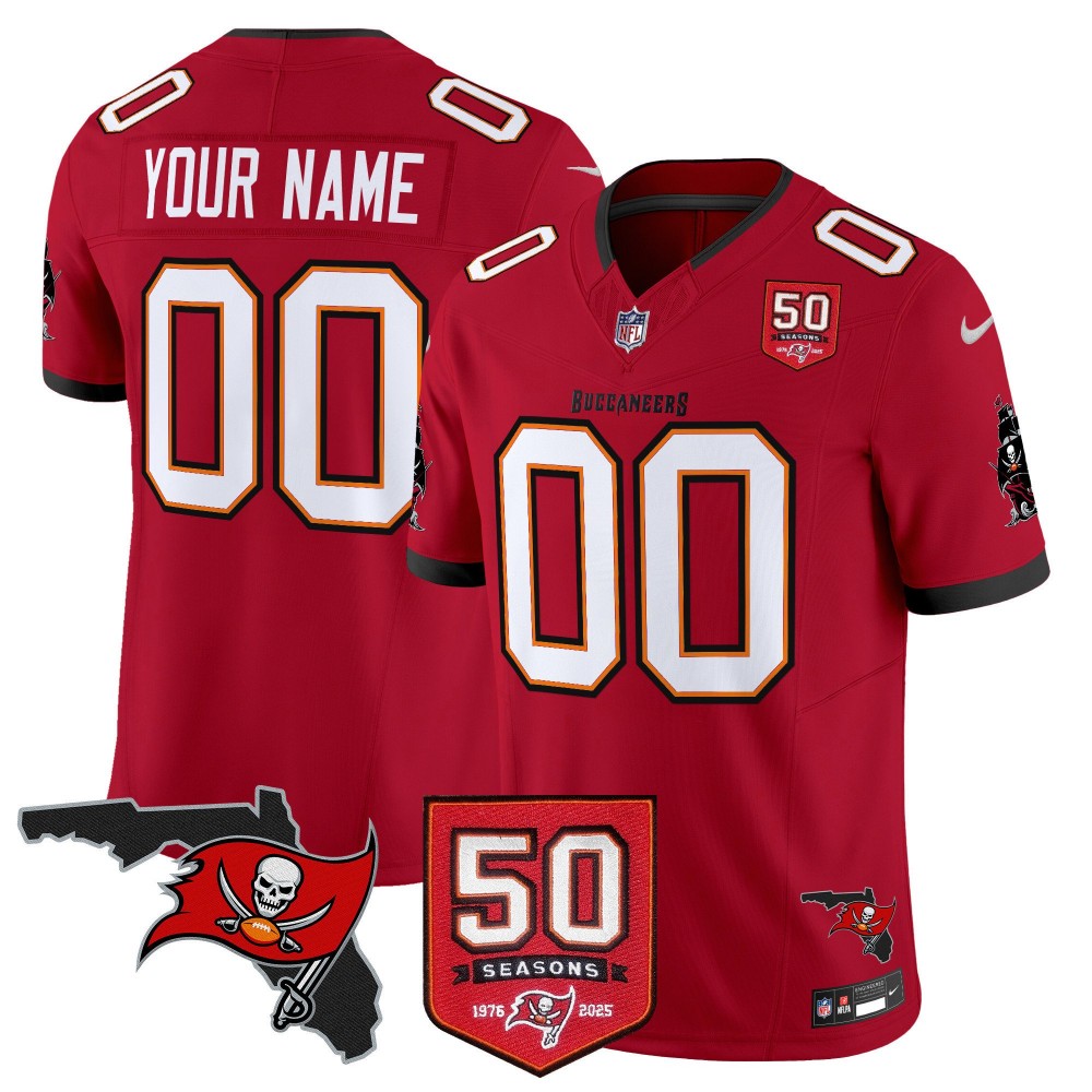 Tampa Bay Buccaneers 50th Season Patch Vapor Limited Custom Jersey Red - All Stitched