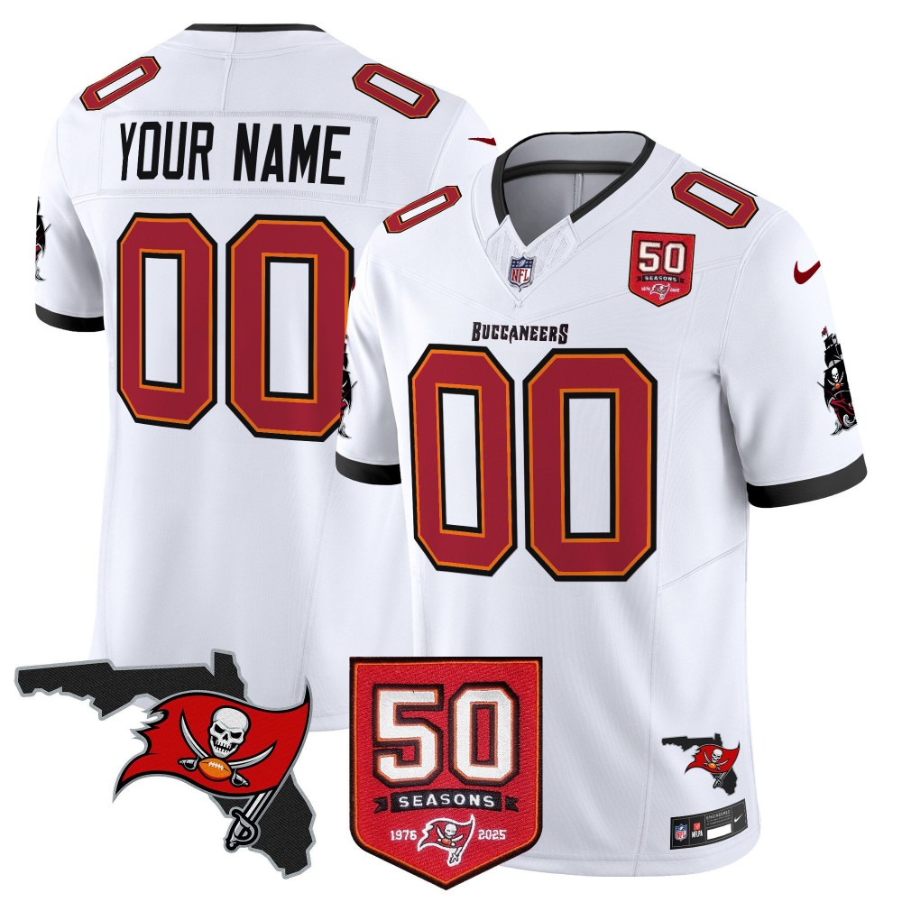 Tampa Bay Buccaneers 50th Season Patch Vapor Limited Custom Jersey White - All Stitched