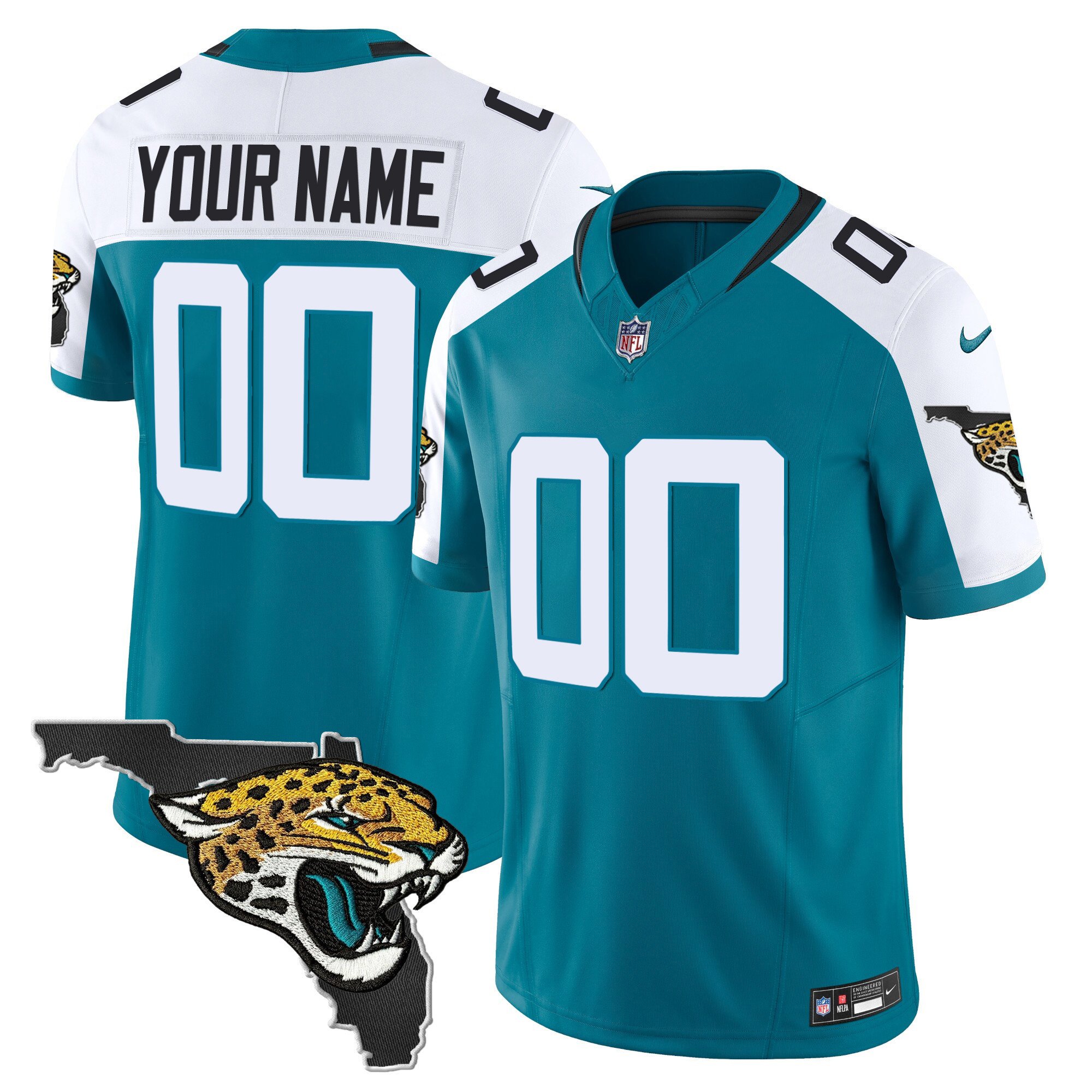 Jacksonville Jaguars Florida Patch F.U.S.E. Vapor Limited Custom Stitched Football Jersey Teal Alternate
